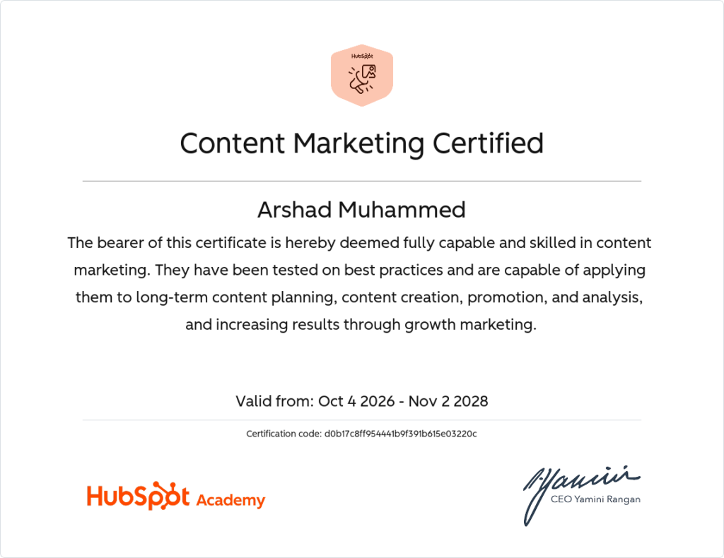 hubspot best freelance digital marketing analyst in calicut
